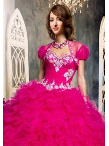 The Most Popular Ruffles and Beading Quinceanera Jacket   in Hot Pink