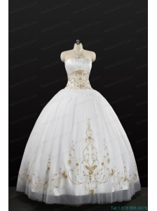 White Strapless 2015 Quinceanera Dress with Beading and Appliques
