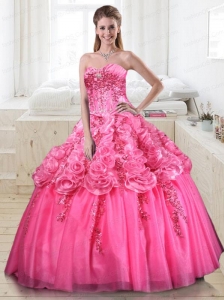 2015 Elegant Pink Quinceanera Dresses with Appliques and Beading