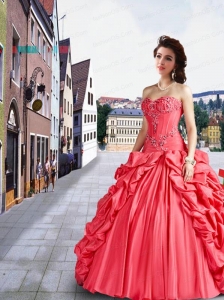 2015 Fashionable Sweetheart Appliques and Pick-ups Watermelon Red Dresses For a Quinceanera