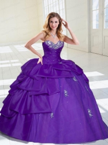2015 Popular Taffeta Beading and Appliques Purple Quinceanera Dresses