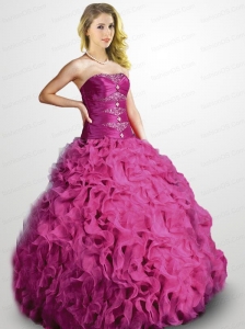 2015 The Most Popular Beading and Ruffles Sweet 15 Dress in Fuchsia