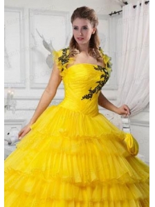 Beautiful Yellow Tulle Quinceanera Jacket with Appliques and Ruffles