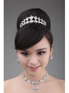 Boeknot Shape Rhinestone Jewelry Set Including Necklace Crown And Earrings