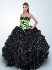 Exclusive Black and Green Quinceanera Dress with Appliques and Ruffles