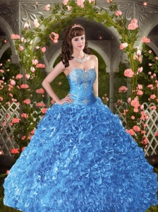 Exclusive Blue Sweetheart Beading and Ruffles Quinceanera Dresses