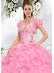 Exquisite Beading and Ruffles Quinceanera Jacket in Pink