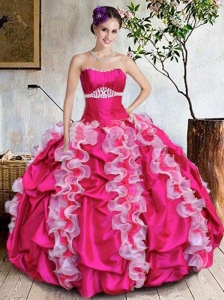 Exquisite Hot Pink Quinceanera Dresses with Ruffled Layers and Beading