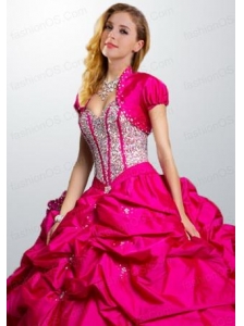Fashionable Hot Pink Taffeta Special Occasion Quinceanera Jacket with Beading and Ruffles