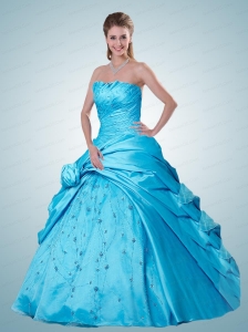 Fashionable Ruching Strapless Quinceanera Dresses in Aqua Blue