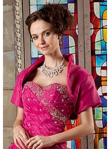 Gorgeous Short Sleeves and Open Front Quinceanera Jacket in Hot Pink