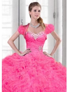 Luxurious Beading and Ruching Organza Quinceanera Jacket with Pink