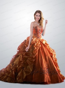 Modern Sweetheart Organza Gold Quinceanera Dress with Beading and Pick-ups