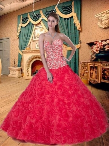 Modest Sweetheart Appliques Decorated Quinceanera Dress in Red