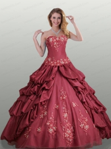 New Arrival Sweetheart Rust Red Quinceanera Dress with Appliques and Pick Ups