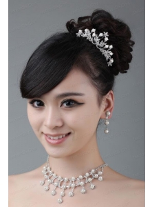 Rhinestone Wedding Jewelry Set In Alloy Including Necklace Earrings And Crown
