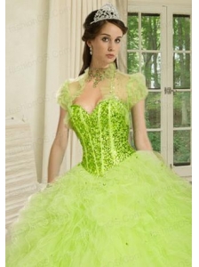 The Brand New Style  Beading and Ruffles Quinceanera Jacket in Spring Green
