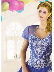 The Brand New Style Tulle Beading Quinceanera Jacket in Blue