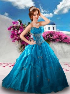 Unique Sweetheart Teal Blue Sweet Sixteen Quinceanera Dresses with Appliques and Ruffles