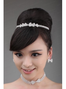 Alloy With Rhinestone Bowknot Jewelry Set Including Necklace Crown And Earrings