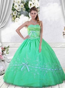Custom Made Embroidery and Beading Green Dress For Quinceanera
