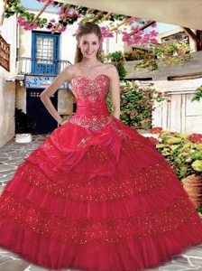 Custom Made Red Quince Dress with Appliques and Ruffles Layers