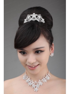 Elegant Alloy and Rhinestone Tiara and Necklace