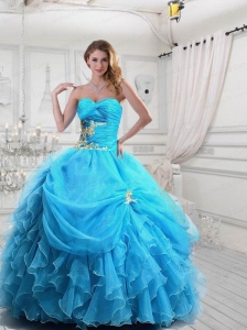 Elegant Organza Appliques Aqua Blue Quinceanera Dress with Sweetheart