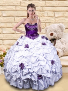 Exquisite White and Purple Quinceanera Dress with Hand Made Flower and Pick-ups