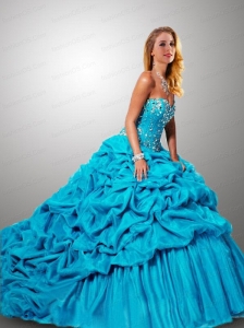 Gorgeous Sweetheart Beading and Pick-ups Quinceanera Dress in Teal