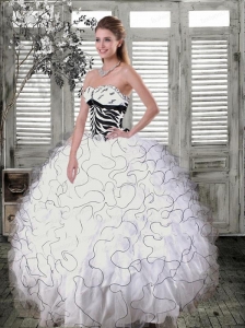 Latest Beading and Ruffled Layers White and Black Quince Dress