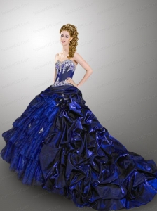 Luxurious Ball Gown Sweetheart Navy Blue Quinceanera Dresses with Beading