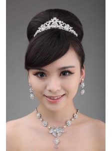 Multi Color Alloy Crystal Jewelry Set Including Necklace and Tiara