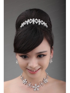 Shining Rhinestone Wedding Jewelry Set Including Crown Necklace And Earrings