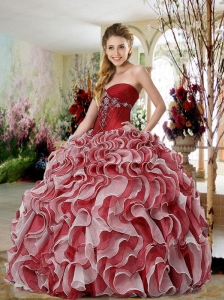 Sweetheart Red and White Quinceanera Dresses with Appliques and Ruffles