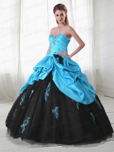 Wonderful Aque Blue Sweetheart Sweet 15 Dress with Beading and Pick Ups