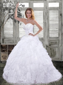 2015 Luxurious White Dresses For Quinceanera with Beading and Ruffles