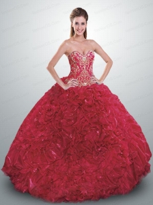 2015 Most Popular Red Quinceanera Dress with Appliques and Ruffles