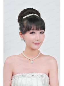 Ivory Pearl Two Piece Ladies Necklace and Tiara Jewelry Set