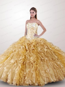 Remarkable Beading and Ruffles Quinceanera Dress in Gold
