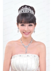 Shining Rhinestones Alloy Plated Wedding Jewelry Set Including Necklace And Tiara