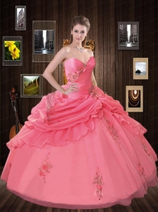 The Most Popular Sweetheart Watermelon Red Quinceanera Dress with Ruffles and Appliques