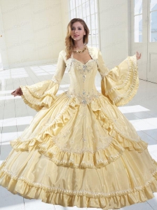 The Super Hot Champagne Dress For Quinceanera with Appliques and Ruffles