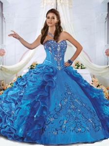 The Super Hot Sweetheart Blue Quinceanera Dress with Appliques and Ruffles
