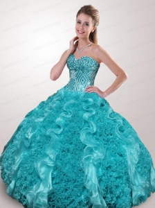 Wonderful Beading and Ruffles Sweet 15 Dress in Teal For 2015