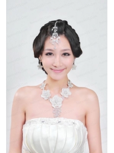 Alloy With Elegant Rhinestone Wedding Jewelry Set Including Necklace And Earrings