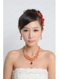 Red Alloy and Imitation Jewelry Set Including Necklace And Earrings
