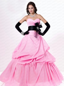 Cheap Bowknot and Ruching Taffeta Sweet 16 Dress in Pink