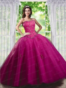 2015 Beautiful Beading and Appliques Dress in Fuchsia for Quinceanera