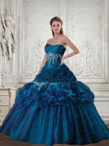 2015 Elegant Strapless Teal Quinceanera Dress with Appliques and Pick Ups